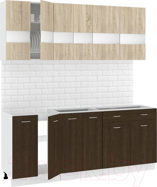 Изображение товара Кухонный гарнитур Кортекс-мебель Корнелия Экстра 1.9 без столешницы (дуб сонома/венге)
