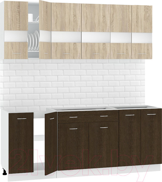 Изображение товара Кухонный гарнитур Кортекс-мебель Корнелия Экстра 2.0 без столешницы (дуб сонома/венге)