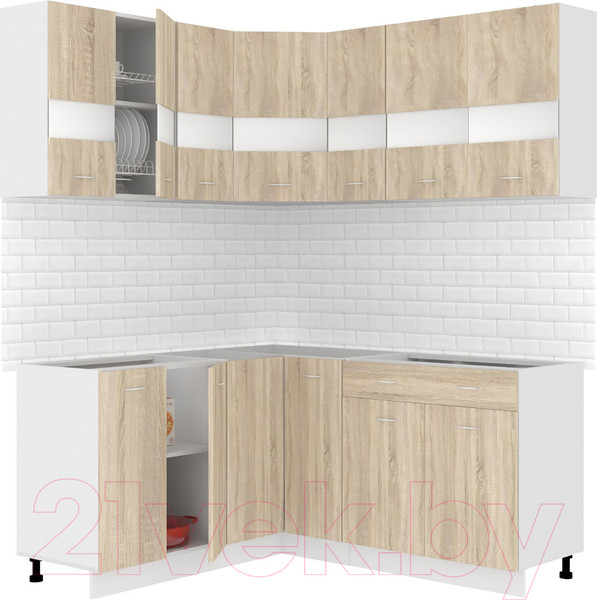 Изображение товара Кухонный гарнитур Кортекс-мебель Корнелия Экстра 1.5x1.7 без столешницы (дуб сонома)