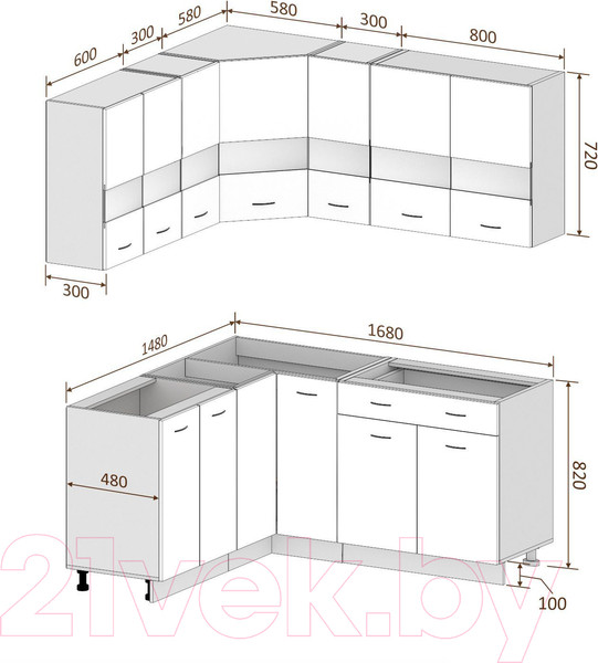 Изображение товара Кухонный гарнитур Кортекс-мебель Корнелия Экстра 1.5x1.7 без столешницы (дуб сонома/венге)