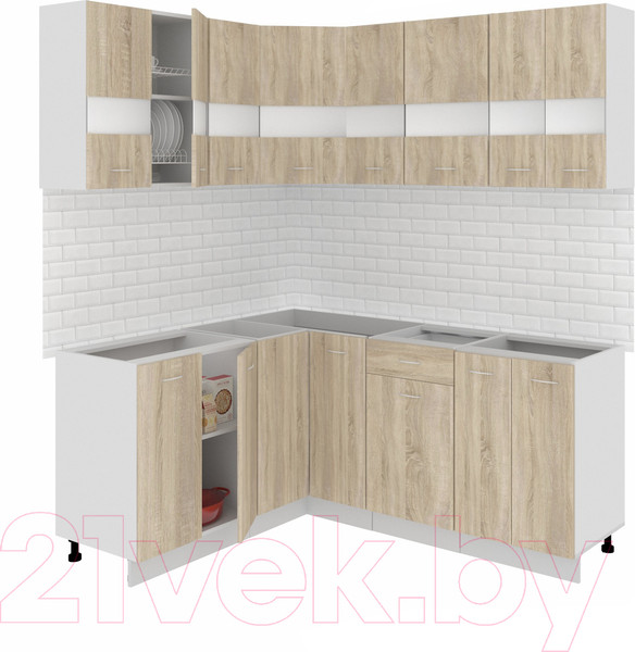 Изображение товара Кухонный гарнитур Кортекс-мебель Корнелия Экстра 1.5x1.8 без столешницы (дуб сонома)