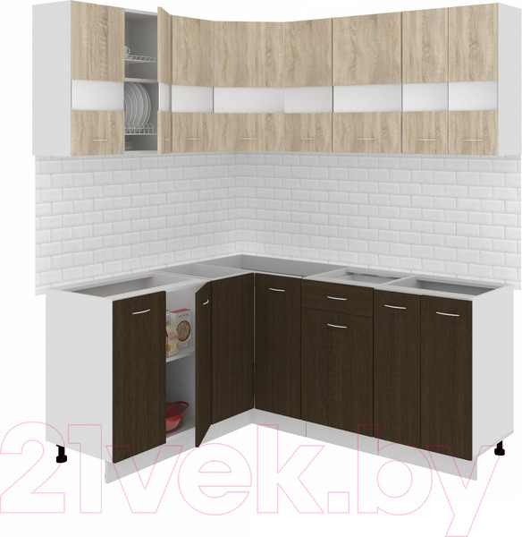 Изображение товара Кухонный гарнитур Кортекс-мебель Корнелия Экстра 1.5x1.8 без столешницы (дуб сонома/венге)