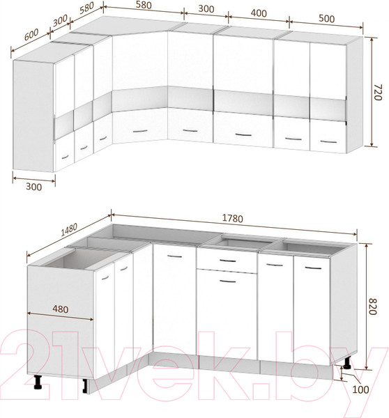 Изображение товара Кухонный гарнитур Кортекс-мебель Корнелия Экстра 1.5x1.8 без столешницы (дуб сонома)