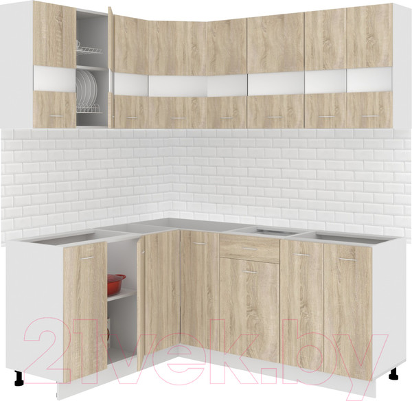 Изображение товара Кухонный гарнитур Кортекс-мебель Корнелия Экстра 1.5x1.9 без столешницы (дуб сонома)