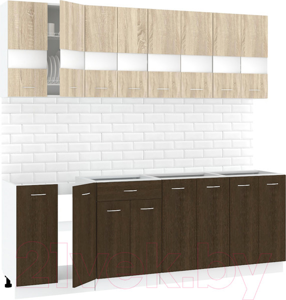Изображение товара Кухонный гарнитур Кортекс-мебель Корнелия Экстра 2.3 без столешницы (дуб сонома/венге)