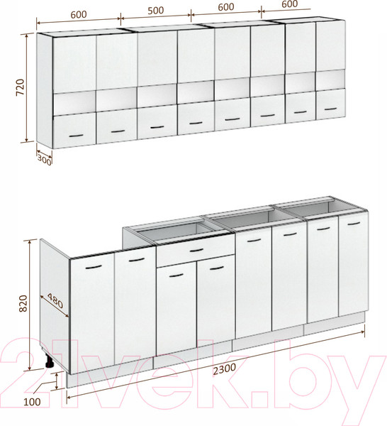 Изображение товара Кухонный гарнитур Кортекс-мебель Корнелия Экстра 2.3 без столешницы (дуб сонома)