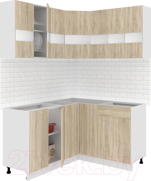 Изображение товара Кухонный гарнитур Кортекс-мебель Корнелия Экстра 1.5x1.4 без столешницы (дуб сонома)