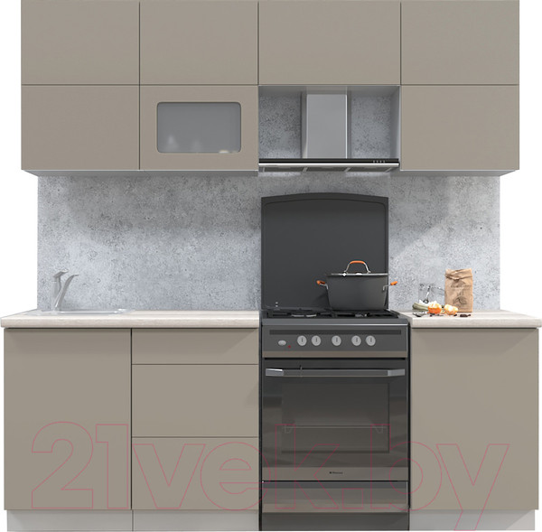 Изображение товара Кухонный гарнитур Интерлиния Мила Матте 2.1 Б (луна/луна/травертин серый)