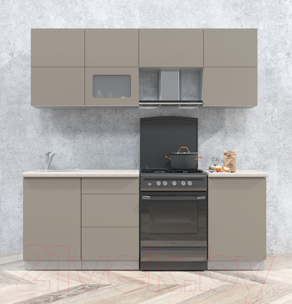 Изображение товара Кухонный гарнитур Интерлиния Мила Матте 2.1 Б (луна/луна/травертин серый)