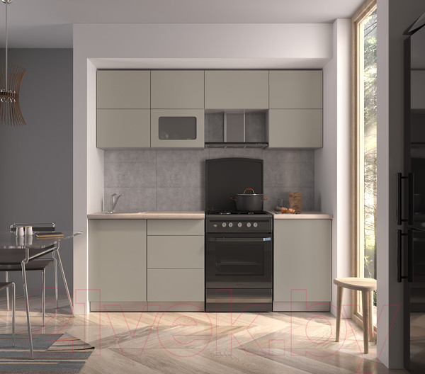 Изображение товара Кухонный гарнитур Интерлиния Мила Матте 2.1 Б (луна/луна/травертин серый)