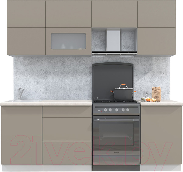 Изображение товара Кухонный гарнитур Интерлиния Мила Матте 2.2 Б (луна/луна/травертин серый)