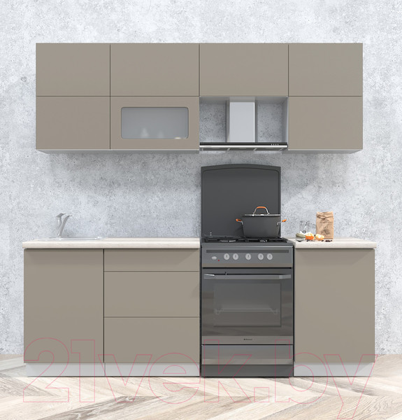 Изображение товара Кухонный гарнитур Интерлиния Мила Матте 2.2 Б (луна/луна/травертин серый)