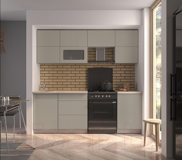 Изображение товара Кухонный гарнитур Интерлиния Мила Матте 2.3 Б (луна/луна/травертин серый)