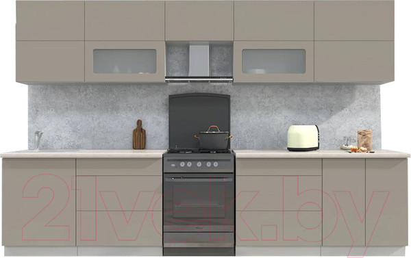 Изображение товара Кухонный гарнитур Интерлиния Мила Матте 3.3 Б (луна/луна/травертин серый)