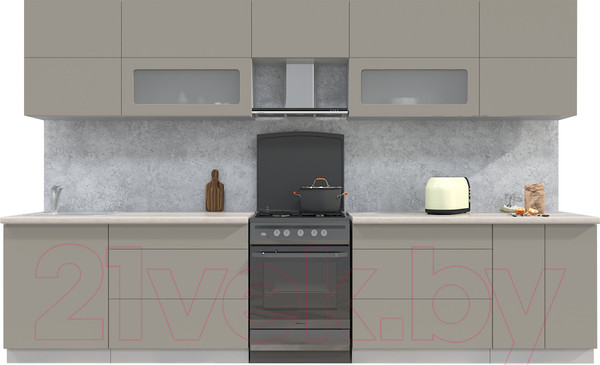 Изображение товара Кухонный гарнитур Интерлиния Мила Матте 3.4 Б (луна/луна/травертин серый)