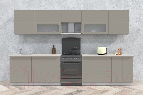 Изображение товара Кухонный гарнитур Интерлиния Мила Матте 3.4 Б (луна/луна/травертин серый)