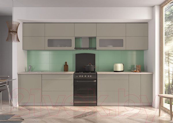 Изображение товара Кухонный гарнитур Интерлиния Мила Матте 3.4 Б (луна/луна/травертин серый)