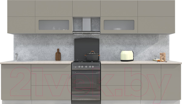 Изображение товара Кухонный гарнитур Интерлиния Мила Матте 3.6 Б (луна/луна/травертин серый)