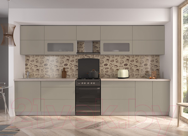 Изображение товара Кухонный гарнитур Интерлиния Мила Матте 3.6 Б (луна/луна/травертин серый)