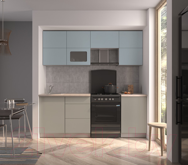 Изображение товара Кухонный гарнитур Интерлиния Мила Матте 2.1 Б (океан/луна/травертин серый)