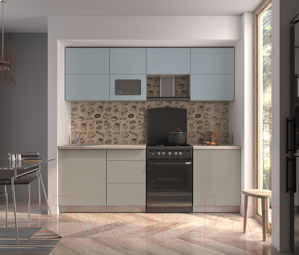 Изображение товара Кухонный гарнитур Интерлиния Мила Матте 2.3 Б (океан/луна/травертин серый)