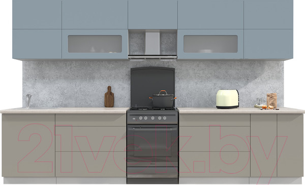 Изображение товара Кухонный гарнитур Интерлиния Мила Матте 3.4 Б (океан/луна/травертин серый)