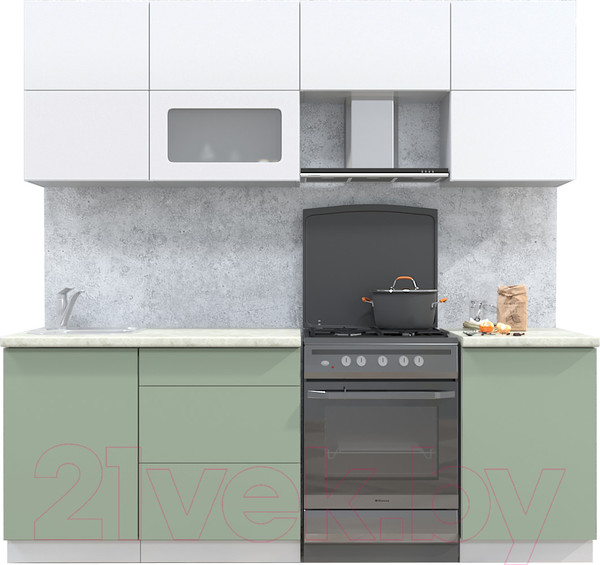 Изображение товара Кухонный гарнитур Интерлиния Мила Матте 2.2 Б (белый/мята/опал светлый)