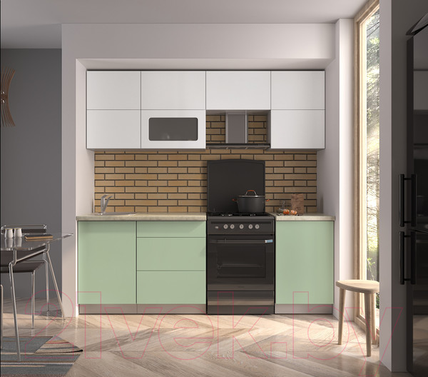 Изображение товара Кухонный гарнитур Интерлиния Мила Матте 2.2 Б (белый/мята/опал светлый)