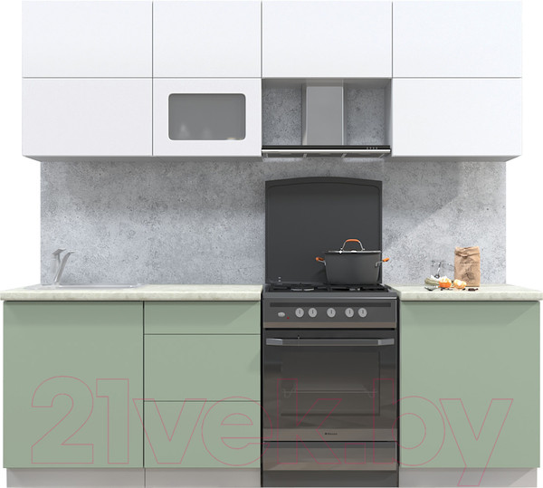 Изображение товара Кухонный гарнитур Интерлиния Мила Матте 2.3 Б (белый/мята/опал светлый)