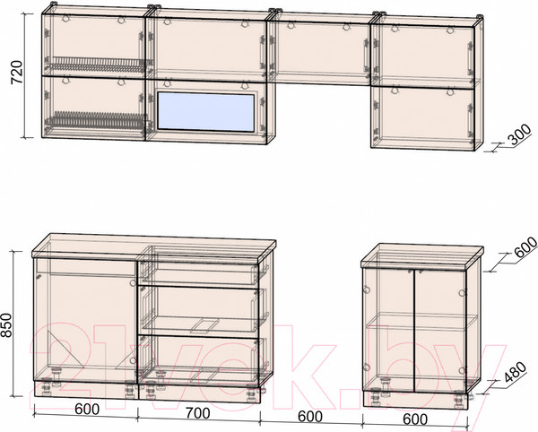 Изображение товара Кухонный гарнитур Интерлиния Мила Матте 2.5 Б (белый/белый/опал светлый)