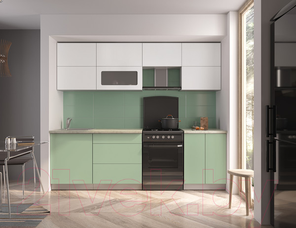 Изображение товара Кухонный гарнитур Интерлиния Мила Матте 2.5 Б (белый/мята/опал светлый)