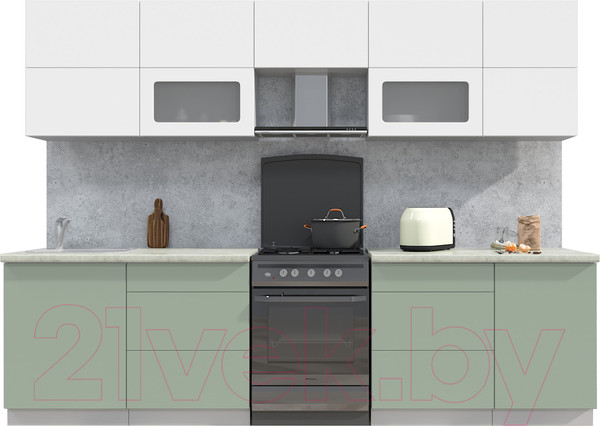 Изображение товара Кухонный гарнитур Интерлиния Мила Матте 2.9 Б (белый/мята/опал светлый)