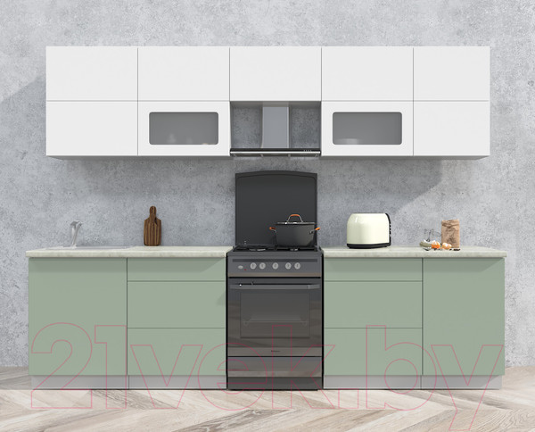 Изображение товара Кухонный гарнитур Интерлиния Мила Матте 2.9 Б (белый/мята/опал светлый)