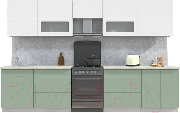 Изображение товара Кухонный гарнитур Интерлиния Мила Матте 3.3 Б (белый/мята/опал светлый)