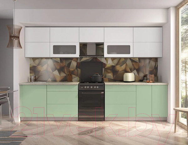 Изображение товара Кухонный гарнитур Интерлиния Мила Матте 3.3 Б (белый/мята/опал светлый)