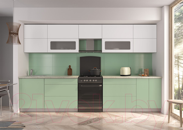 Изображение товара Кухонный гарнитур Интерлиния Мила Матте 3.4 Б (белый/мята/опал светлый)