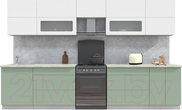 Изображение товара Кухонный гарнитур Интерлиния Мила Матте 3.4 Б (белый/мята/опал светлый)