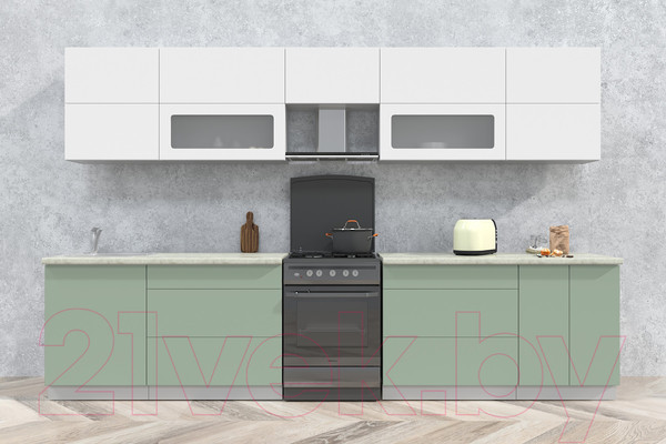 Изображение товара Кухонный гарнитур Интерлиния Мила Матте 3.4 Б (белый/мята/опал светлый)