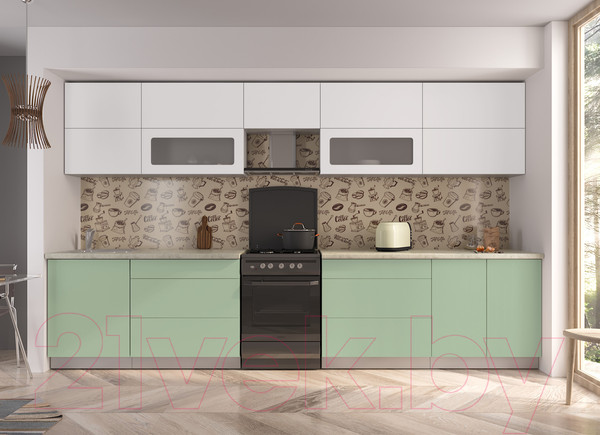 Изображение товара Кухонный гарнитур Интерлиния Мила Матте 3.6 Б (белый/мята/опал светлый)