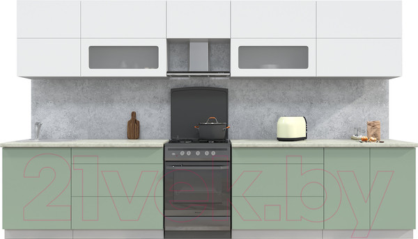 Изображение товара Кухонный гарнитур Интерлиния Мила Матте 3.6 Б (белый/мята/опал светлый)