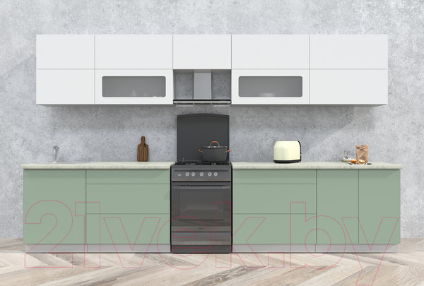 Изображение товара Кухонный гарнитур Интерлиния Мила Матте 3.6 Б (белый/мята/опал светлый)