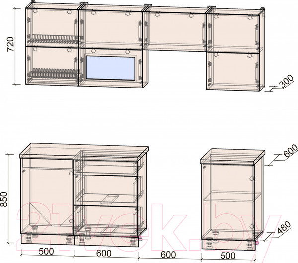 Изображение товара Кухонный гарнитур Интерлиния Мила Матте 2.2 Б (белый/белый/кастилло темный)