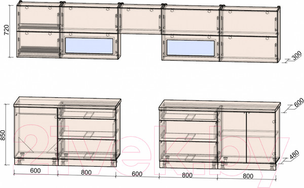 Изображение товара Кухонный гарнитур Интерлиния Мила Матте 3.6 Б (океан/керамика/опал светлый)