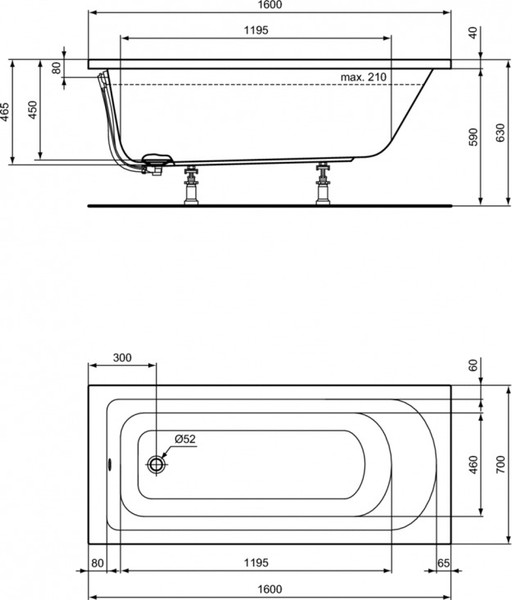 Изображение товара Ванна акриловая Ideal Standard Hotline K274501 160x70