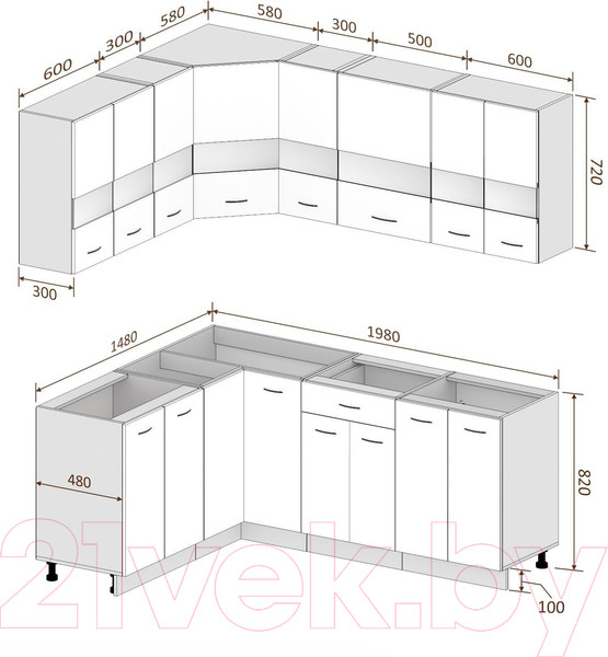 Изображение товара Кухонный гарнитур Кортекс-мебель Корнелия Экстра 1.5x2.0 без столешницы (дуб сонома)