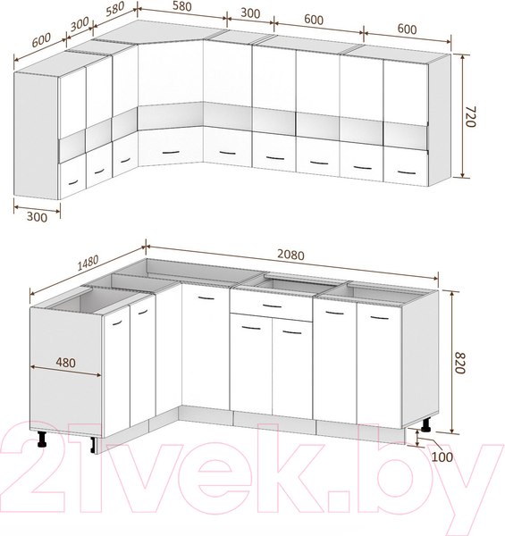 Изображение товара Кухонный гарнитур Кортекс-мебель Корнелия Экстра 1.5x2.1 без столешницы (дуб сонома/венге)