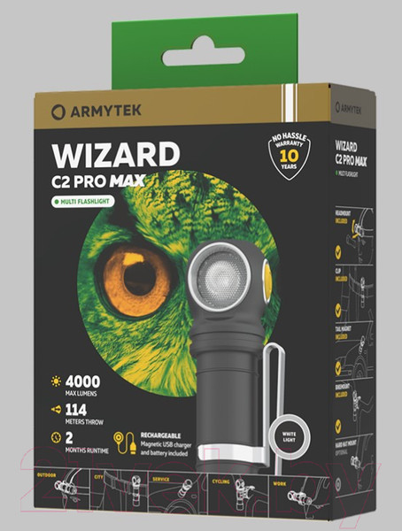 Изображение товара Фонарь Armytek Wizard C2 Pro Max Magnet USB / F06701C (черный/белый)