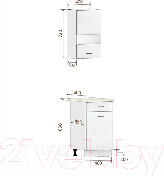 Изображение товара Комплект кухонных модулей Кортекс-мебель Корнелия Экстра 40р1ш правый (дуб сонома/марсель)