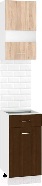 Изображение товара Комплект кухонных модулей Кортекс-мебель Корнелия Экстра 40р1ш без столешницы правый (дуб сонома/венге)