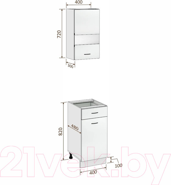 Изображение товара Комплект кухонных модулей Кортекс-мебель Корнелия Экстра 40р1ш без столешницы правый (дуб сонома/венге)